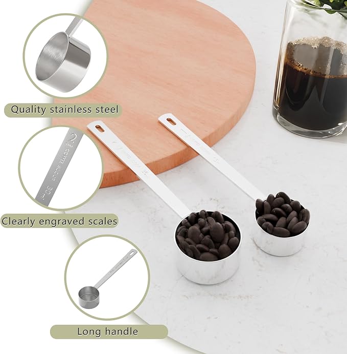 LEIFENY 2PCS 1 Tablespoon Coffee Scoop, Long Handle Measuring Spoon, One tbsp (15ml) Stainless Steel Scooper