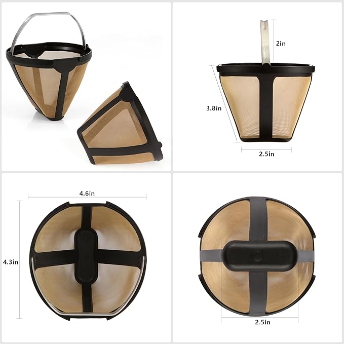 Permanent CE250 CE251 Filter Basket Holder & Gold Tone Filter Set，Compatible with Ninja 12-Cup Programmable Coffee Brewer CE200, CE200BRN, CE200C, CE201, CE201BRN, CE201C