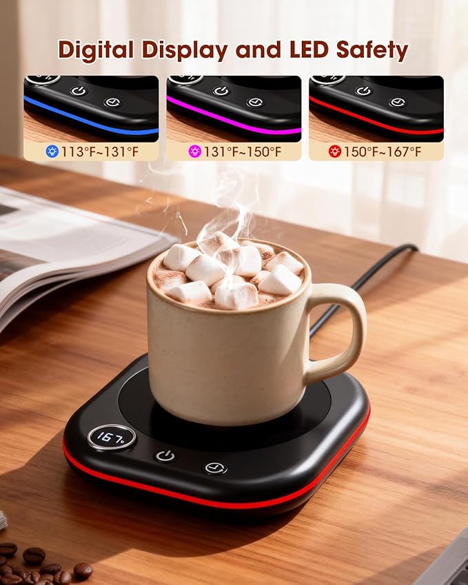 Coffee Mug Warmer - 36W Cup Warmer for Desk with Temperature Display & Ambient Light, 1-12 H Timer, 4 H Auto Shut Off, Smart Candle Warmer, Gift for Coffee, Tea, Milk, Beverage