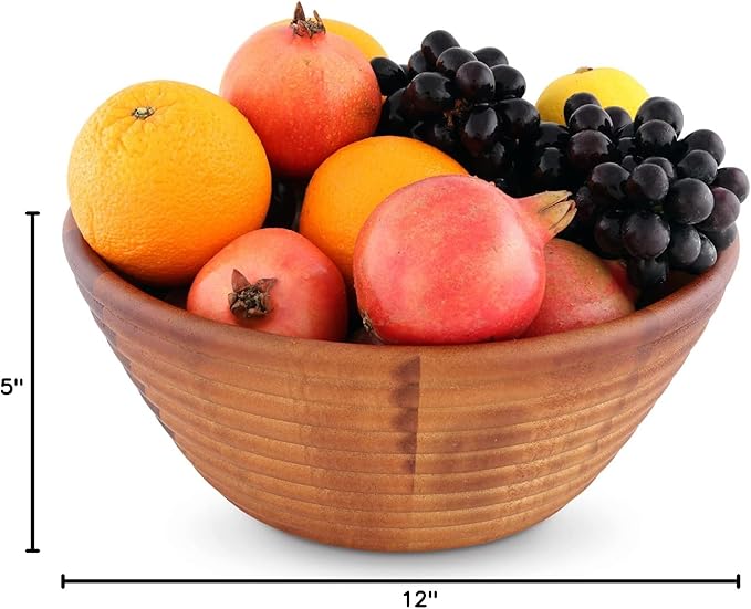Arthur Court Salad Bowl Acacia Wood Serving Bowl for Fruits or Salads Bee Hive Shape Style Large 5 inch Tall x 12 inch Diameter Wooden Single Bowl