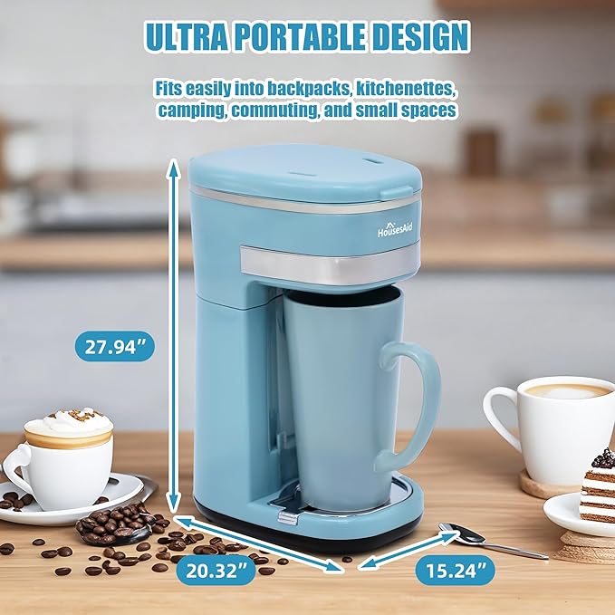 Coffee Machine, Single Serve Coffee Maker,One Cup Coffee Maker with Reusable Filter & One-touch Control Button, Portable Brewer for Camping, Travel & Home, Easy To Clean& Store, 15oz/450ml