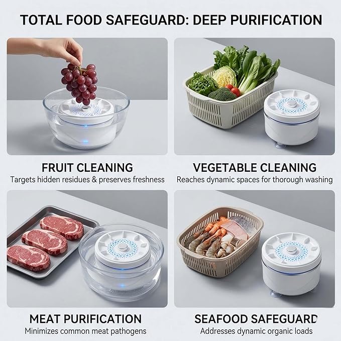 Produce Cleaner, Fruit And Vegetable Washing Machine, 2026 Upgraded Fruit Cleaner Device With Titanium Electrolysis Purification For Home Kitchen, Vegetable Washer Machine (2pc)