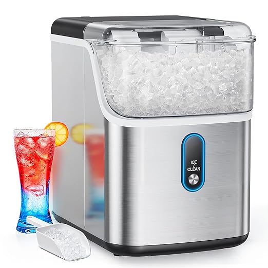 Nugget Ice Maker Countertop, HOMEZAY Pebble Ice Maker with Soft Chewable Pellet Ice, 33 lbs per Day, Compact Ice Machine with Self-Cleaning & LED Indicator for Home, Kitchen, Camping, RV, Office
