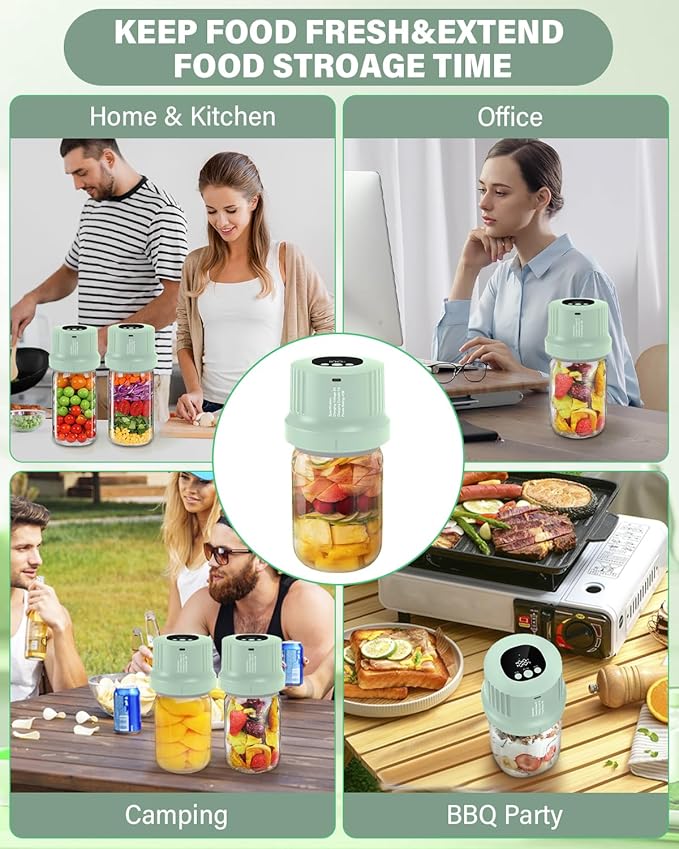 Mason Jar Vacuum Sealer Kit-Full-Automatic-Jar-Sealer-Vacuum-Sealing,3 in 1 Cordless Canning Jar Vacuum sealer with Wide&Regular Mouth Mason Lids/Reusable Vacuum Bags/Food Saver Vacuum Sealer for Jars