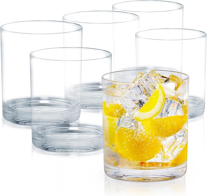 Zulay Kitchen Plastic Drinking Glasses (Set of 6) – 12oz Rocks Acrylic Shatterproof Cups for Home, Kitchen & Outdoors – Crystal Clear Glass Look – BPA & Lead-Free – Top-Rack Dishwasher Safe