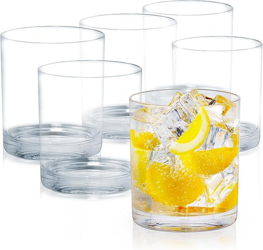 Zulay Kitchen Plastic Drinking Glasses (Set of 6) – 12oz Rocks Acrylic Shatterproof Cups for Home, Kitchen & Outdoors – Crystal Clear Glass Look – BPA & Lead-Free – Top-Rack Dishwasher Safe