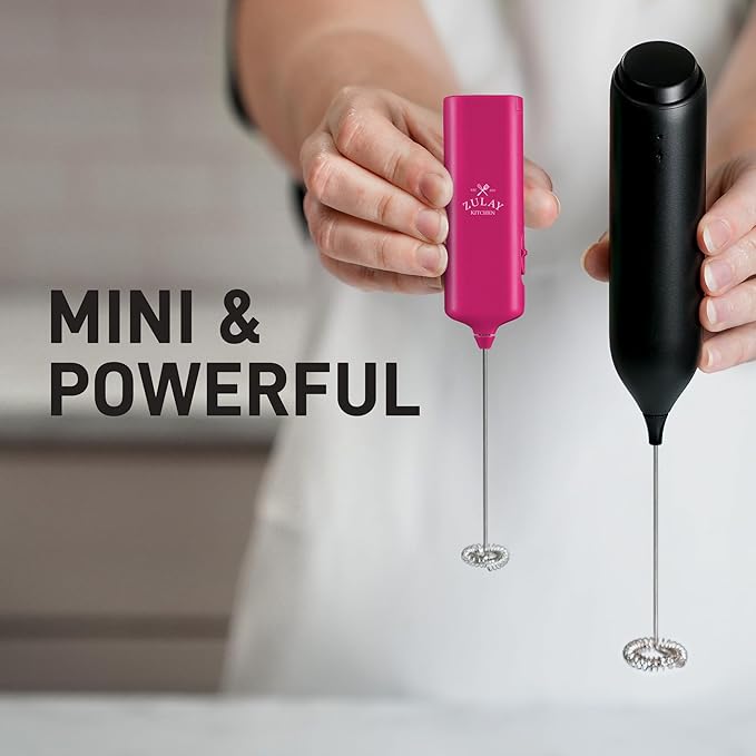 Mini & Mighty Milk Frother Wand – Handheld Coffee Frother, Battery Operated Drink Mixer – Compact Pocket Size – Detachable Whisk for Latte, Cappuccino, Matcha, Hot Chocolate – Dragon Fruit Pink