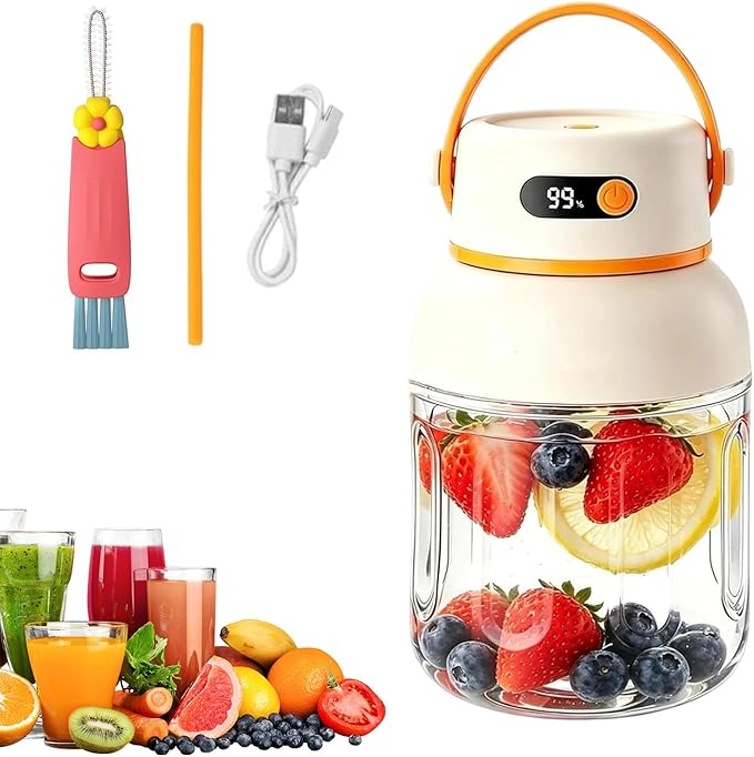Portable Electric Juicer Cup with Zero Cord Hasslem, USB-C Rechargeable Electric Blender with Straw, Easy Clean & Leakproof, Wireless Juicer Cup for Home Gym Office Outdoor (1000ml)