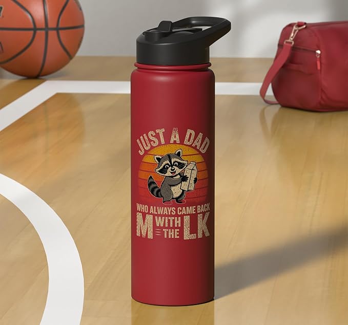 Just A Dad Who Always Came Back With The Milk Raccoon Retro Stainless Steel Insulated Water Bottle