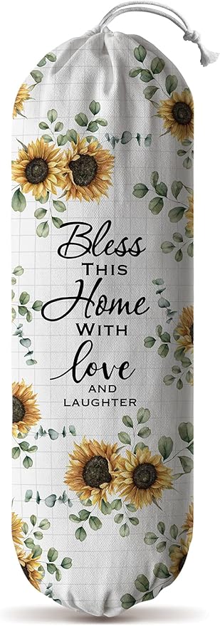 Hglian Sunflower Grocery Bag Holder Storage Organizer,Plastic Bag Holder for Garbage Shopping Trash Bags,Quote Religious Sayings Blessing Home Kitchen Decor