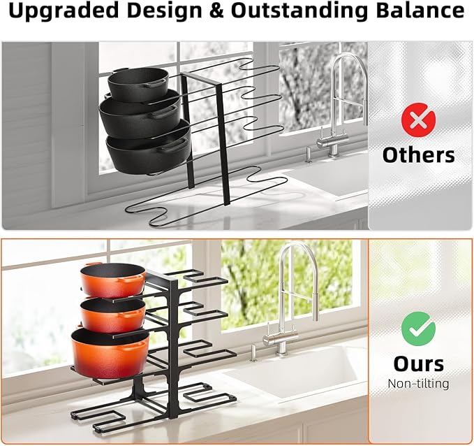 MUDEELA Pots and Pans Organizer Rack under Cabinet 8-Tiers Adjustable Heavy Duty 120LBS Pot and Pan Organizer inside Cabinet for Kitchen Organizer Cast-iron Pans, Heavy Skillets Griddles, Shallow Pots