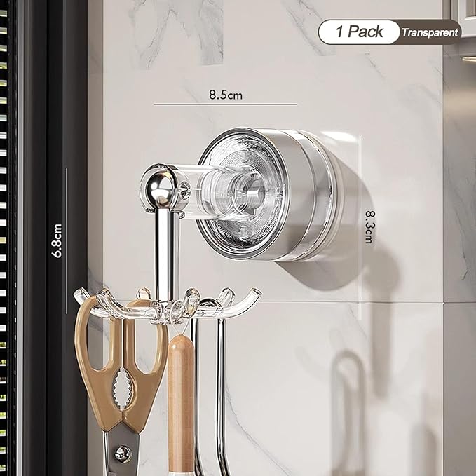 MFMYEE Kitchen Suction Cup Hook, 360 Degree Rotating Storage with Multiple Claws, Punch-Free Organizer, Shower Suction Cup with 6 Hooks (Transparent)