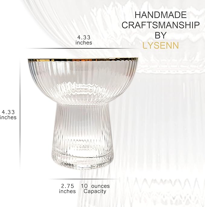 Lysenn Stemless Margarita Glasses Set of 2 - Elegant Vertical Stripes Cocktail Glasses – Premium Hand Blown Glassware for Martini and Mixed Drinks – 10 oz