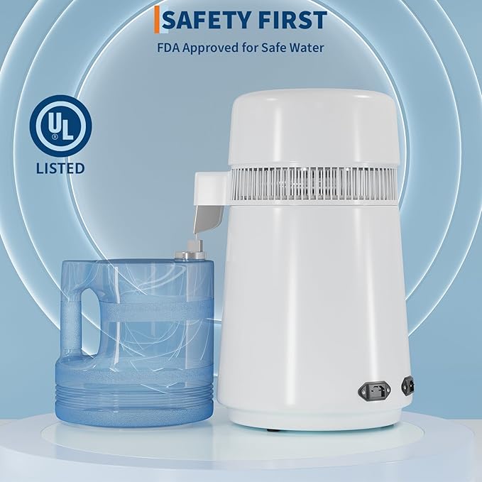GarveeHome Water Distillers for Home Countertop, 1 gal/4 L Stainless Steel Distilled Water Machine with Glass Container, 750W Desktop Drinking Purifier Filter Distilling Kit