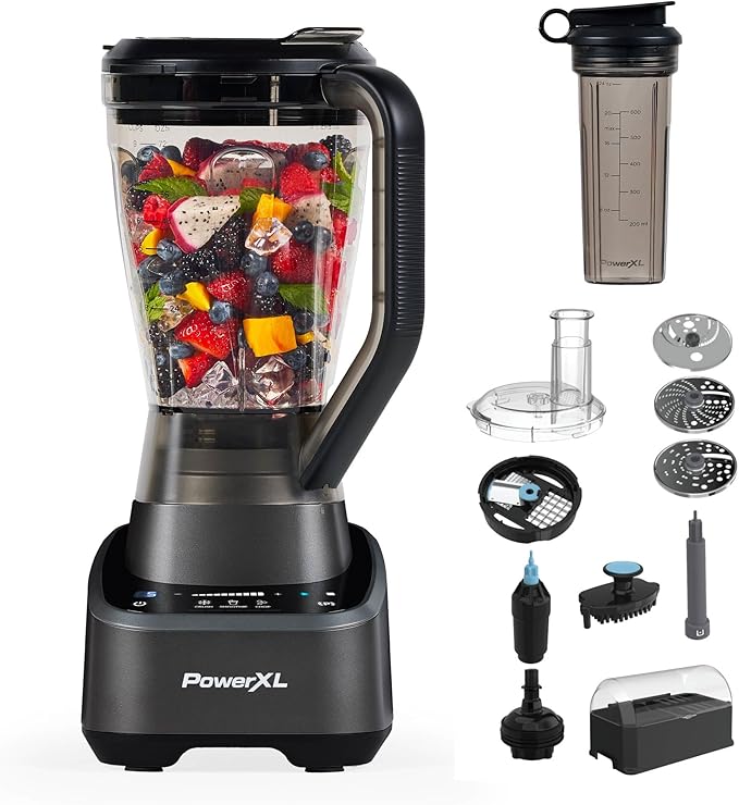PowerXL SensiMax Blending Kitchen System – 1500W, Smart Sensing Technology, Hands-Free Blending, 3 Functions, 10 Speed Control, 72OZ Jar, 6-Tip Turbo Blade, 13 Food Processor Accessories, Storage Case