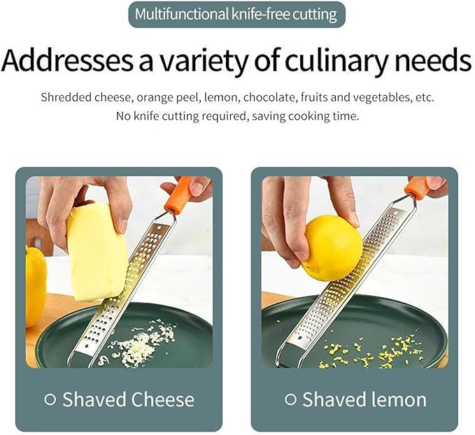 Lemon Zester & Cheese Grater,Kitchen Zester Tool for Cheese,Lemon,Nutmeg, Chocolate, Fruits, Vegetables With Protective Cover (Orange)