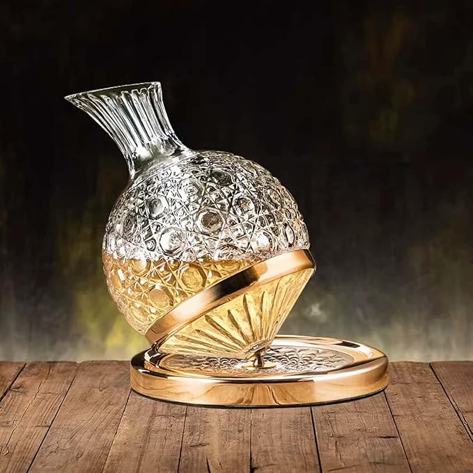 Wine Decanter Set - Spinning Crystal Red Wine Decanter Carafes, Jarler Football Rotory Hand Blown 1.5L Glass Wine Aerator Quick Decanter，Wine Gift for Him, Wine Lover, Father Gift (Gold+Clear)