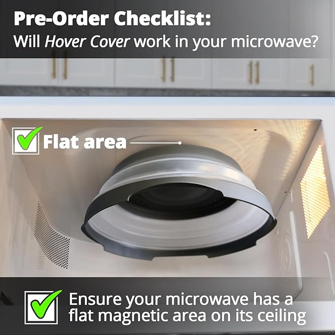 HOVER COVER Magnetic Microwave Splatter Cover with High Power, Strongest Magnetic Grip, Collapsible 12-Inch BPA-Free Food Lid, Vented Plate Guard, Dishwasher Safe, Space-Saving Storage - Black