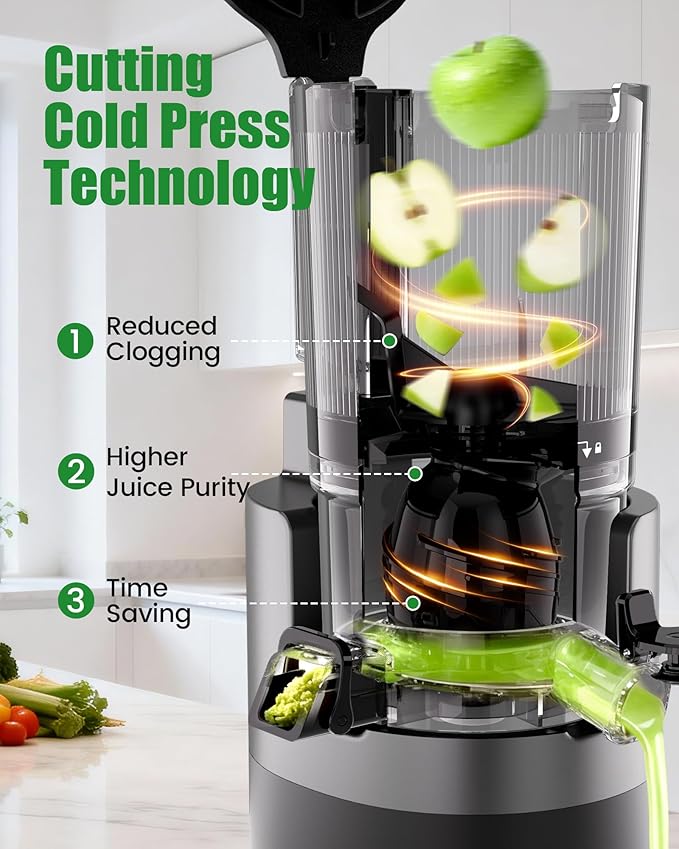 Juicer Machines, Cold Press Juicer with 6" Extra Wide Chute, 90oz Capacity, Powerful AC Brushless Motor, High Juice Yield, Quiet Low db, BPA-Free Juicer Press For Whole Vegetables & Fruits