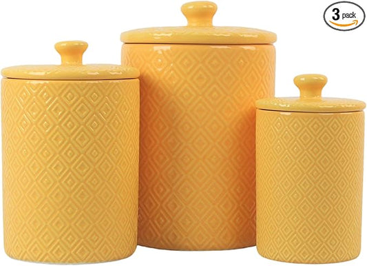 10 Strawberry Street CAN Yell Kitchen Canister Set, Set of 3, Diamond Yellow