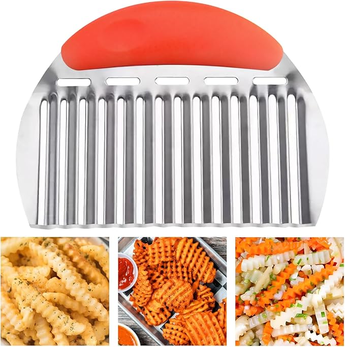 Suuker Large Crinkle Cutter for Veggies, French Fry Cutter,Potato Slicer,Potato Chip Slicer,Crinkle Cut Fries,Wavy Knife for Cucumber,Carrot Chopper,Stainless Steel Veggie Chopper,Carrot Knife