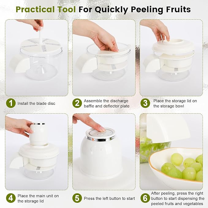 Automatic Grape Peeler Machine, Electric Garlic Peeler & Cherry Tomato Skin Remover Tool for Small Fruits, Efficient Peeling Kitchen Gadget for Home Use (White)