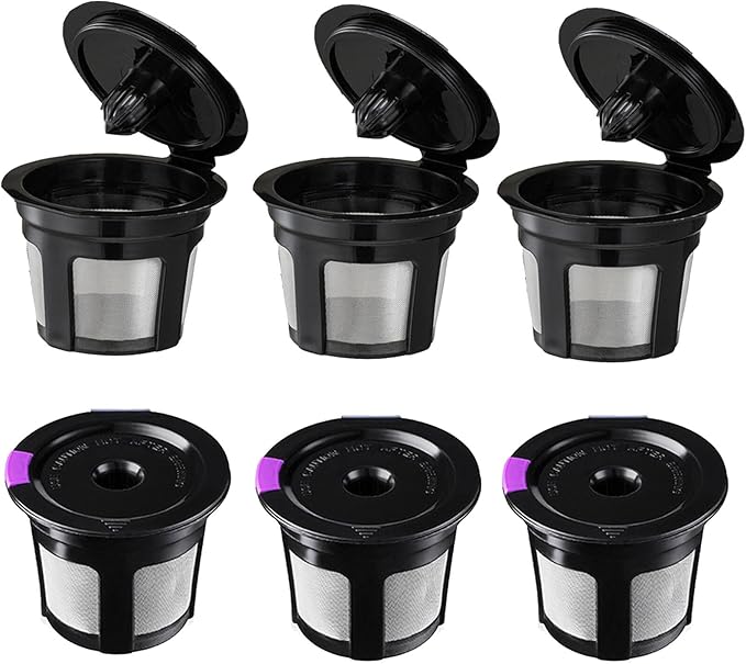 Reusable K Cups, Universal Fit Reusable Coffee Filters with Food Grade Stainless Steel Mesh Eco-Friendly Coffee Pods, for 1.0 and 2.0 Brewers (6)