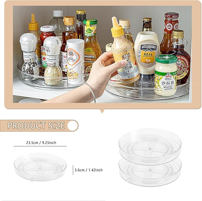 Roninkier Lazy Susan Cabinet Organizer - Rotating Spice Rack Kitchen Storage Cosmetic Makeup Organizers, White/Gray and Clear, 9-Inch and 10-Inch, 4-Pack
