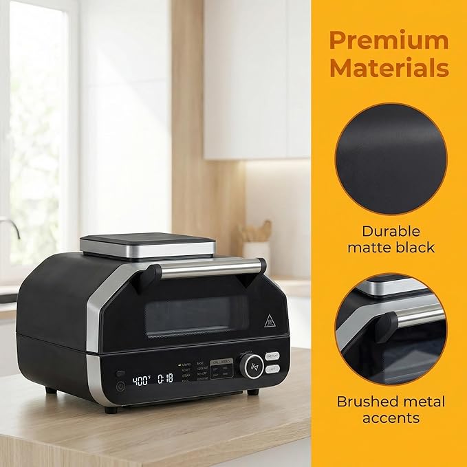 NEWBULIG Electric Grill Outdoor, Electric 8-in-1 BBQ Grills with Air Fryer, Roast, Steak, Broil, Bake, Vegetables, Reheat, Dehydrate, 140°F-450°F, 1550W, for Barbecue, Camping Gatherings