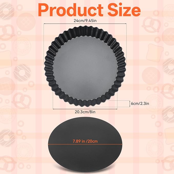 2 PCS 9.5 Inch Tart Pan 2.2 Inch Deep, Tart Pan Removable Bottom Carbon Steel Pie Pans Non-Stick Carbon Steel Pie Pans Non-Stick Round QuichePans Baking Dish with Fluted Edges Fruit Tarts Mold