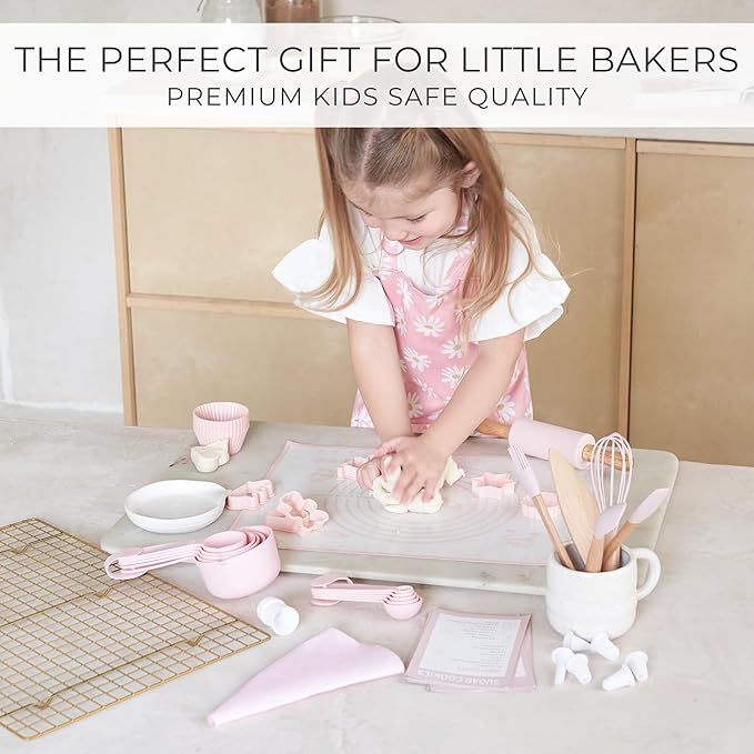 Wooden Baking Set for Kids - A Complete Set of Real Kitchen Utensils Gives Toddlers a Fun Cooking Experience - Durable Safe to Use Tools are Perfect for Gifting to Create Lasting Family Memories