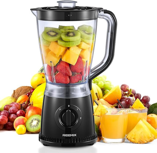 Reemix Blender, 50oz Countertop Blender - 2 Adjustable Speeds + Pulse, Dual Safety Locks, Dishwasher-Safe Pitcher for Smoothies, Crushing Ice & Family Meals