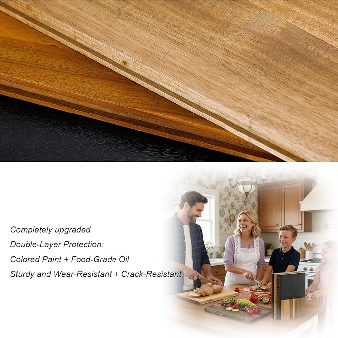 Book Bamboo Cutting Board, Acacia Wood Chopping Board set with Storage Stand, Serving Board Easy to Clean, Ideal Charcuterie Chopping for Meat, Countertop Accent