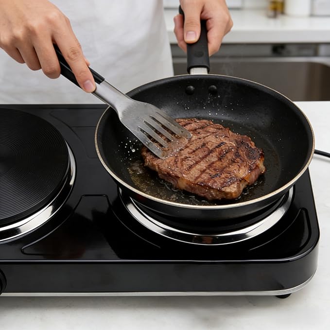 Electric Hot Plate, 2200W Countertop Burner, Cast Iron 2 Burners, Portable Electric Burner Stove, Portable Double Burners for Cooking,Easy to Clean, Black