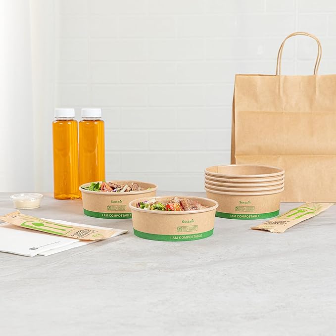 Restaurantware Paper Food Containers 200 Pack Of 17 oz Disposable Round Kraft Salad Bowls BPI-Certified Compostable Stackable Greaseproof Meal Prep Take Out Containers For Soups, Snacks And Desserts