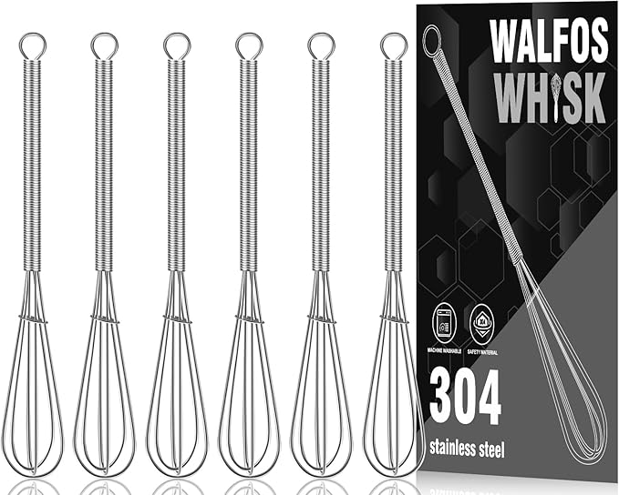 Walfos 6 Inch Mini Whisks, Small Whisks Bulk 304 Stainless Steel Set of 6, Tiny Whisk For Beating Eggs, Whisking, Blending Ingredients, Mixing Sauces