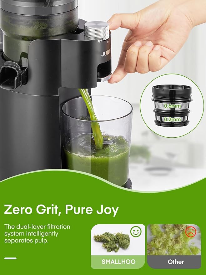 Juilist Cold Press Juicer, High Yield, Quiet Masticating Slow Juicer, Nutrient Preservation, Easy to Clean, Space Saving, Whole Fruit Vegetable Juicer for Home Use, BPA Free (Black)