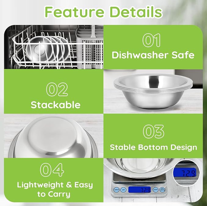 304(18/8) Stainless Steel Mixing Bowls for Kitchen, 4 Pack 6.3" 13.67 fl.oz Metal Mixing Bowls Set Stackable for Baking Serving Cooking Food Prep Storage Dishwasher Safe Lightweight