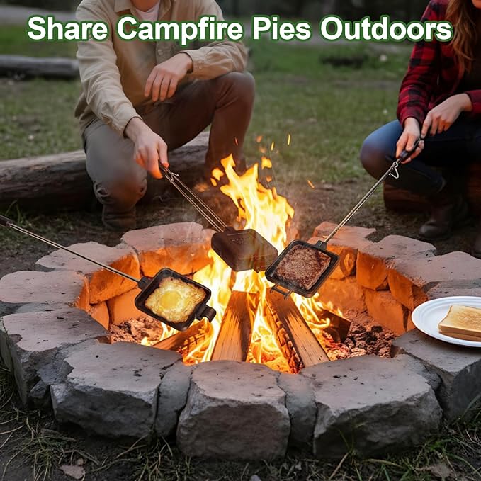 AILITOR Mountain Pie Maker Cast Iron Set of 2 - Pie Irons for Camping with Storage Bag, Campfire Sandwich Maker Cast Iron