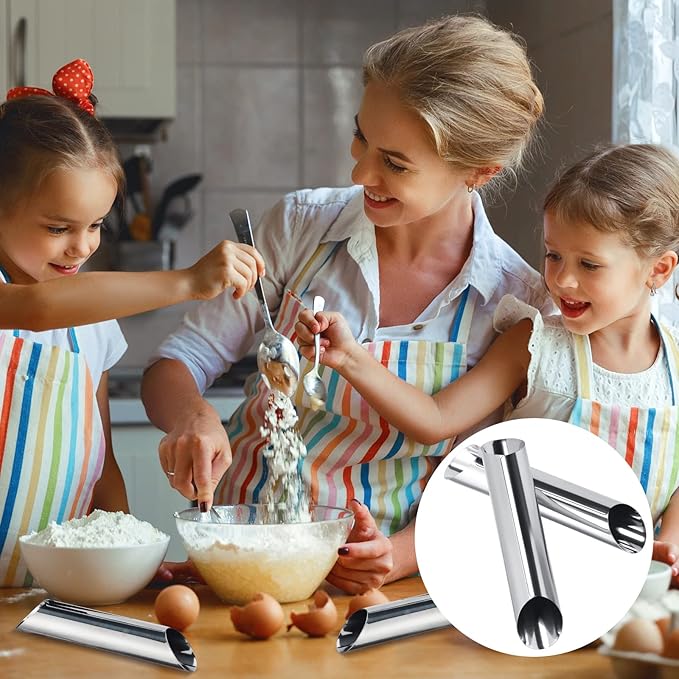 Yexiya 50 Pcs Cannoli Tubes Stainless Steel Cannoli Forms Cream Horn Molds Non Stick Danish Pastry Molds for Croissant Shell Cream Roll Baking Cookie Dough (Tubes)