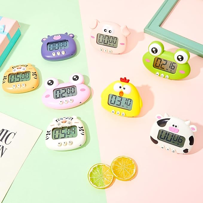 8 Pcs Cute Animal Kitchen Timer Digital Countdown Classroom Timer Magnetic Cartoon Decorative with LCD Large Visual Screen for Kitchen Cooking Classroom Whiteboard, 8 Styles