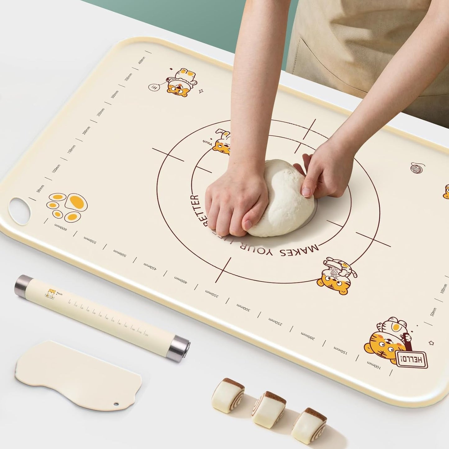 34x24 Inch Extra Thick Silicone Pastry Board, Silicone Baking Mat with Measurements, Non-slip Silicone Mat, Kneading Counter Mat, Non-Stick Dough Mat with Edge Heightening