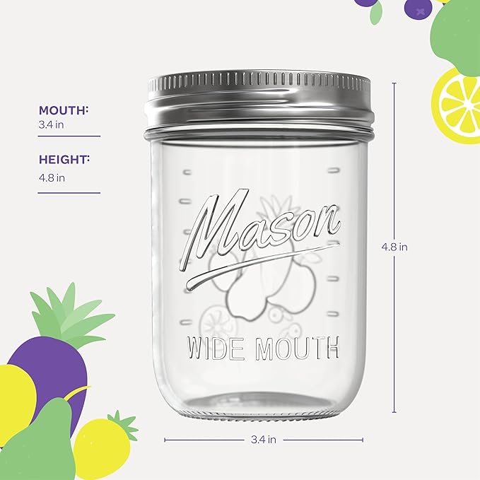 SEWANTA Wide Mouth Mason Jars 16 oz [5 Pack] With Mason Jar Lids and Bands, Mason Jars 16 oz - For Canning, Fermenting, Pickling - Jar Décor - Microwave/Dishwasher Safe.