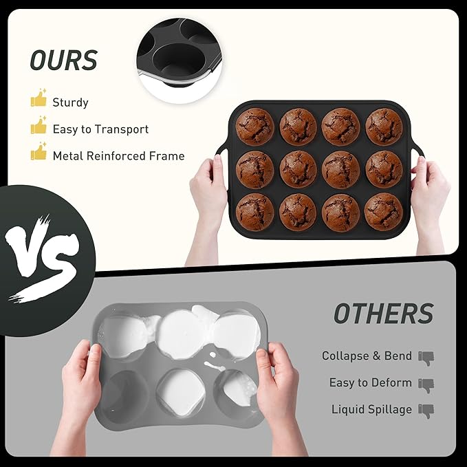 Socisen 2 Packs 12 Cups Silicone Muffin Pan with Metal Reinforced Frame Regular Size Cupcake Tray Egg Mold Wedding Day Engaged Engagement Hostess Couple Newly Wed House Christmas Married Unique Gift