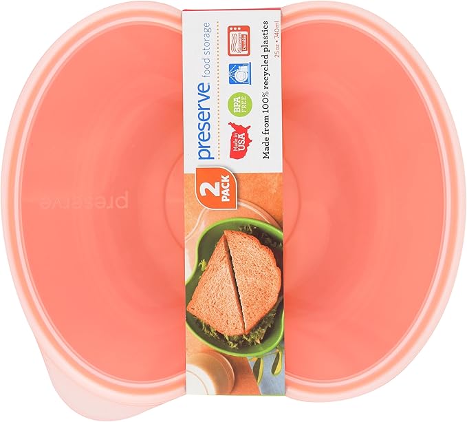 Preserve 46107 FBA_1211838 Square Food Storage Container Made from Recycled Plastic, 25 Ounce Capacity, Set of 2, Orange