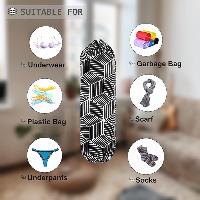 Plastic Bag Holder, Wall Mount Plastic Bag Organizer, Shopping Bags Carrier, Washable Large Grocery Bag Storage Dispenser for Home Kitchen Travelling, Free Adjustment with Drawstring (black)