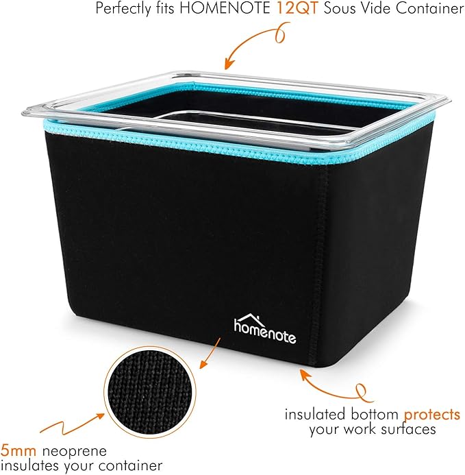 HOMENOTE Container 12 Quart with Lid & Rack and Sleeve - BPA Free Complete Sous Vide Accessories Kit with Cookbook For Anova and Most Sous Vide Cookers