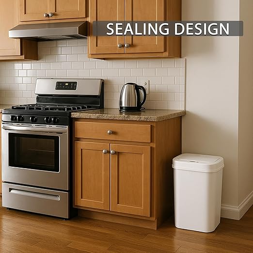 Touchless Motion Sensor Trash Can with Sealing Lid Automatic Soft Close Silent Bathroom Kitchen Office Waste Bin Narrow Rectangular ABS Hands Free Smart Home Garbage Container (White)