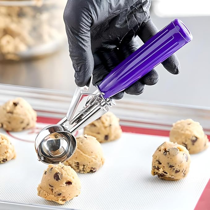 3-Pack Portion Disher Scoop Set | Round Stainless Steel Multipurpose Kitchen Scoops for Cookie Dough, Ice Cream, Baking, Batter, Meatballs, Rice, and Melon Balls (0.88-2-3.25 oz (#40-#20-#10))