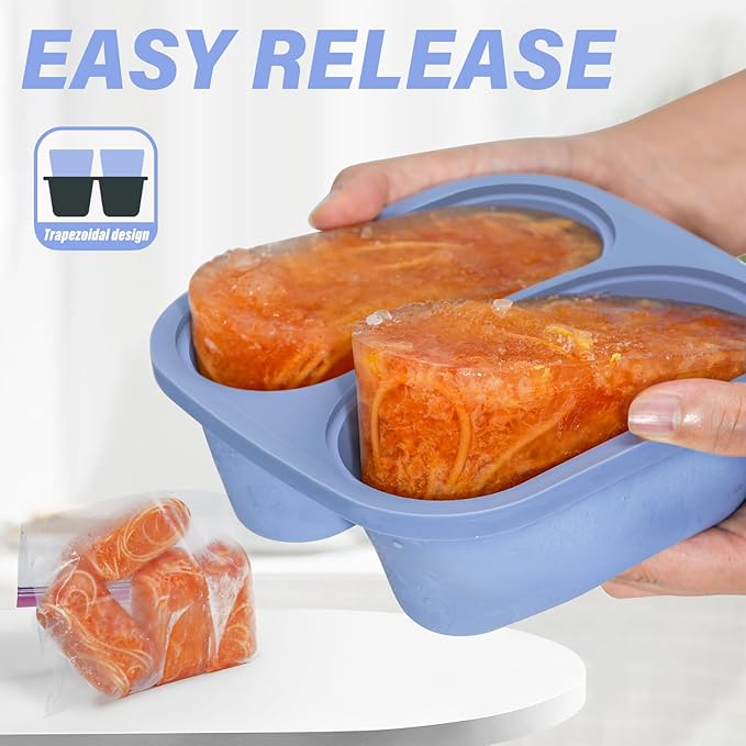 Mossime Silicone Soup Freezer Molds: 1 Cup Silicone Freezer Trays with Lid - 6 Packs Easy Release Soup Freezer Containers - 250ml 125ml Portion Large Cubes for Ice Soup (6, Blue/Purple)